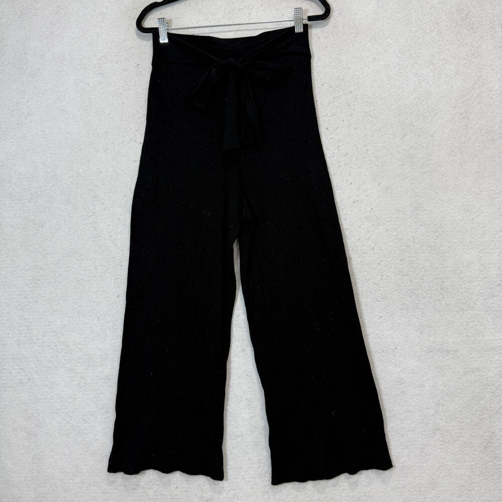 By Anthropologie Sweatpants Womens Small Black Wool Knit Wide Leg Tie Waist